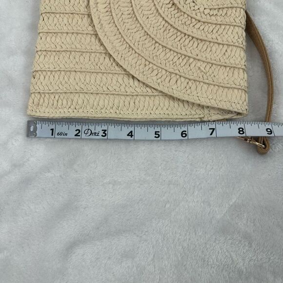 Boutique Woven Straw Crossbody Purse Beige Cream Boho Bag Neutral Puff Charm - Picture 5 of 7